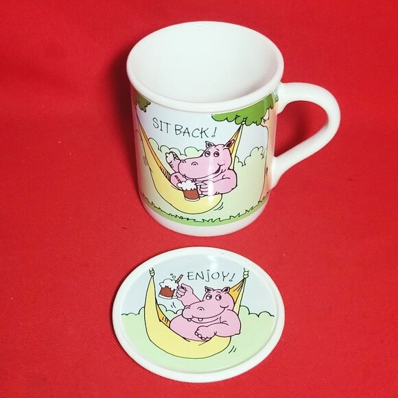 Hallmark Sit Back Relax Hippo Mug and Coaster Mug Mates Japan - Picture 3 of 13